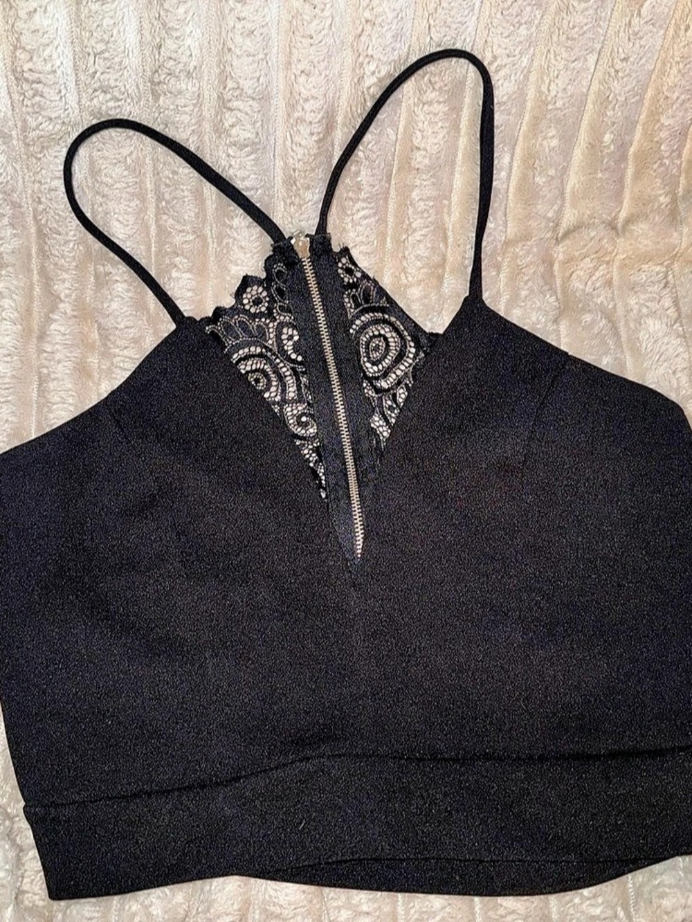 Black Lace-Panel Crop Top Like New